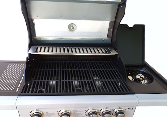 Blackbull Glasslid Gasgrill Gusseisen Rost 66cmx42cmcm mit 4 cm 12kW und Seitenbrenner