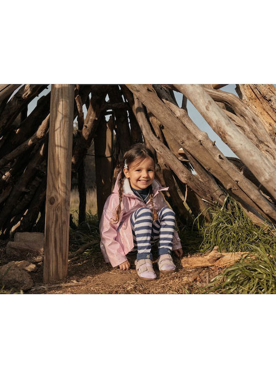 Waterproof Kids' Trench Coat Long with Lining & Hood Pink