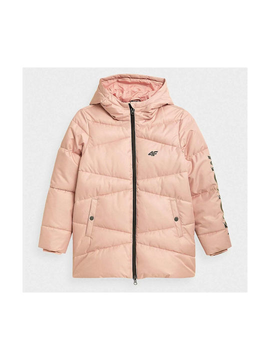 4F Kids Quilted Jacket Long Hooded Pink