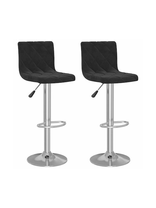 Stool Bar with Back & Adjustable Height Black Velvet-Black Metal 2pcs 40x43x90-111cm