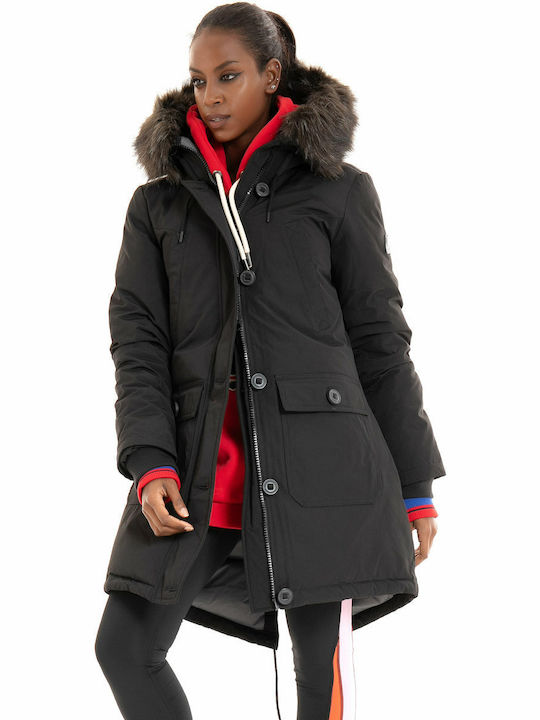 Women's Long Parka Jacket for Winter Black