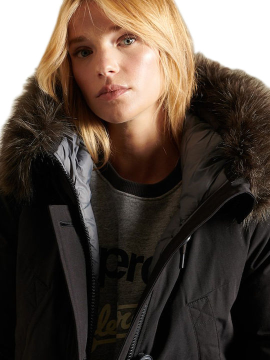 Women's Long Parka Jacket for Winter Black