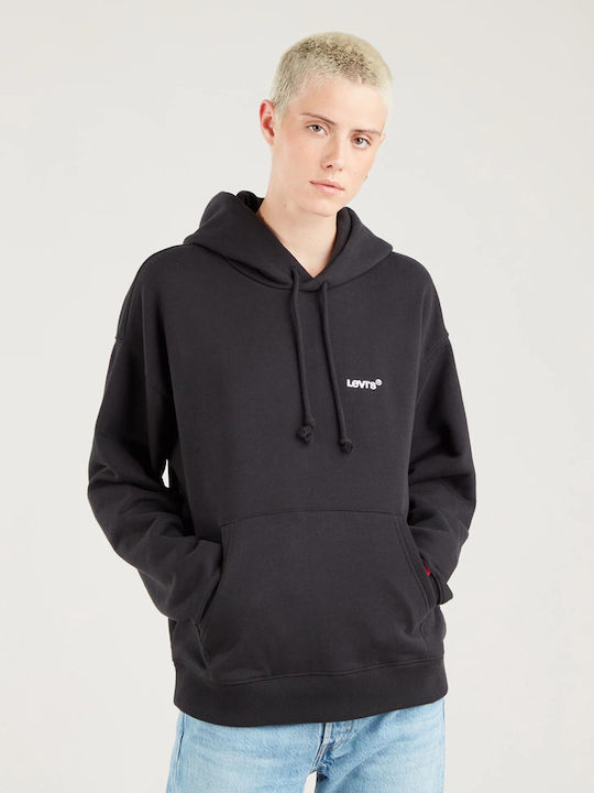 Red Tab Sweatshirt with Hood Black