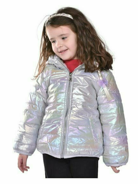 Kids' Quilted Jacket Short with Hood Silver