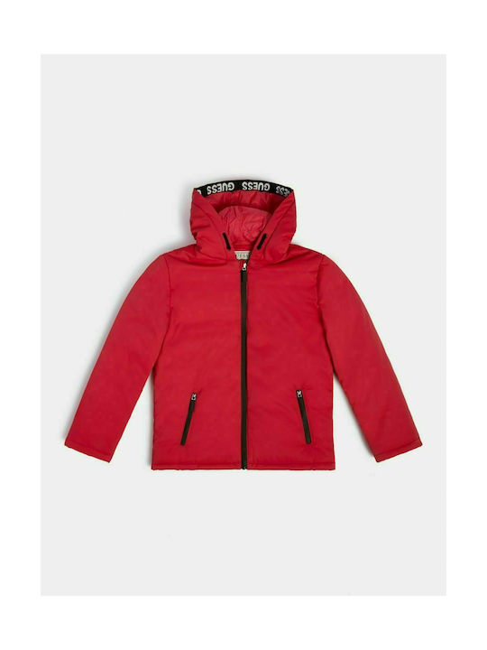 Guess Kids Casual Jacket short Hooded Red