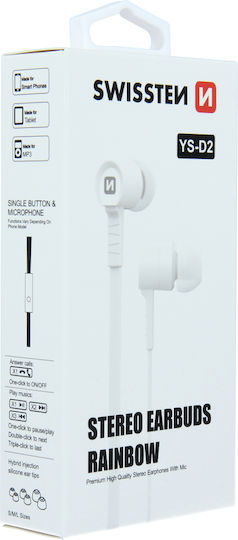Swissten Rainbow YS-D2 In-ear Handsfree με Βύσμα 3.5mm Λευκό