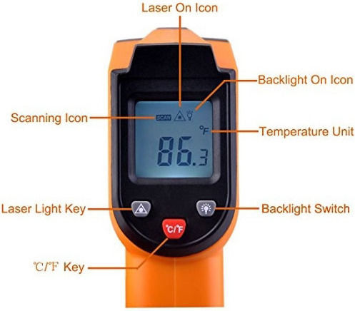 Infrared Thermometer for Temperatures from -50°C to 400°C with Distance to Target Ratio 12:1