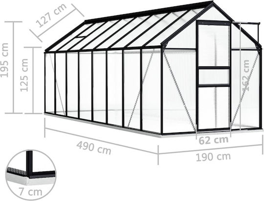 vidaXL 48220 Gewächshaus Typ Haus mit Aluminiumrahmen 4.9x1.9x2m