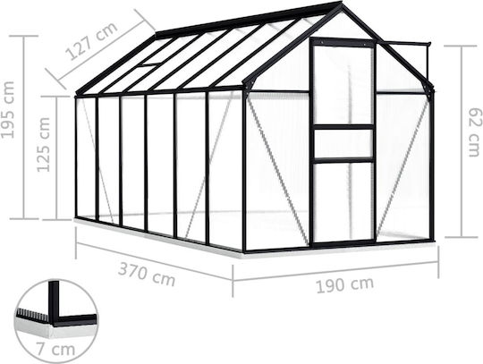 vidaXL 48218 Gewächshaus Typ Haus mit Aluminiumrahmen 3.7x1.9x22m