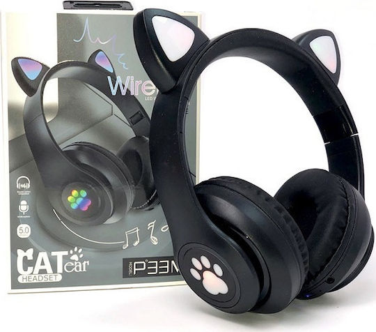 P39M Cat Ear Led Wireless On Ear Headphones with 10 hours of Operation Black
