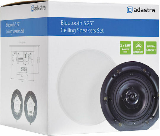 Adastra BCS52S BT Самоусилващи Таванни Високоговорители 20W с Bluetooth Двойка Бели