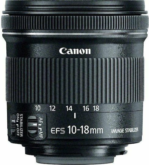 Canon Crop Obiectiv Foto EF-S 10-18mm f/4.5-5.6 IS STM Zoom cu unghi larg pentru Montura Canon EF-S Black