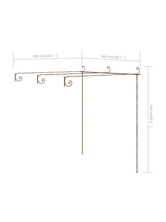 Pergolă De Grădină Din Metal Cu Tavan În Culoare Maro 300x300x250cm