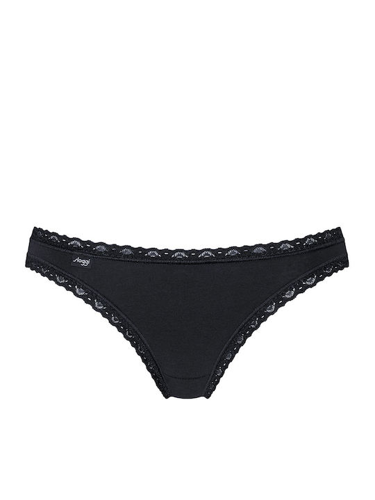 24/7 Weekend Tanga Βαμβακερά Femei Slip 3Pack cu Dantelă Alb/negru/gri