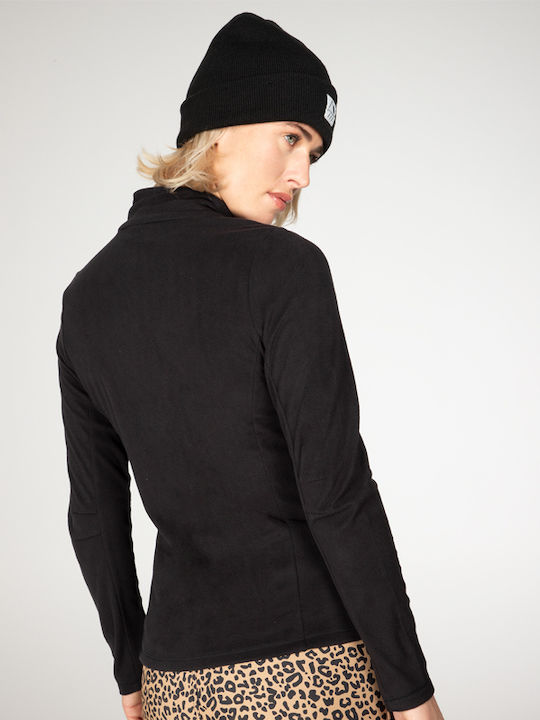 Γυναικεία Μπλούζα Fleece Μακρυμάνικη με Φερμουάρ Μαύρη