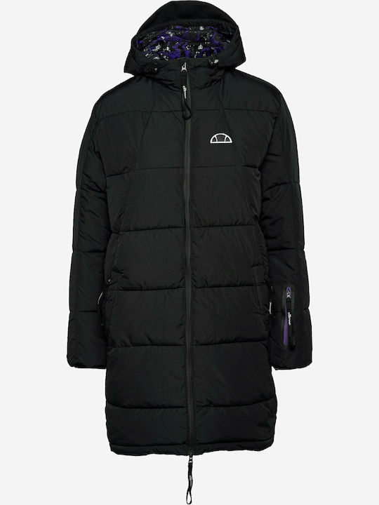 Tyene Lang Damen Puffer Jacke für Winter Schwarz