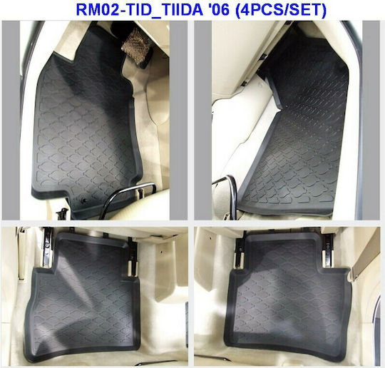 Auto Gs Set of Front and Rear Mats 4pcs Tray Type for Nissan Tiida Black