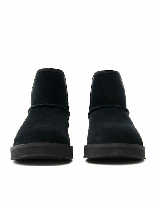 Classic Mini Logo Suede Women's Ankle Boots with Fur Black