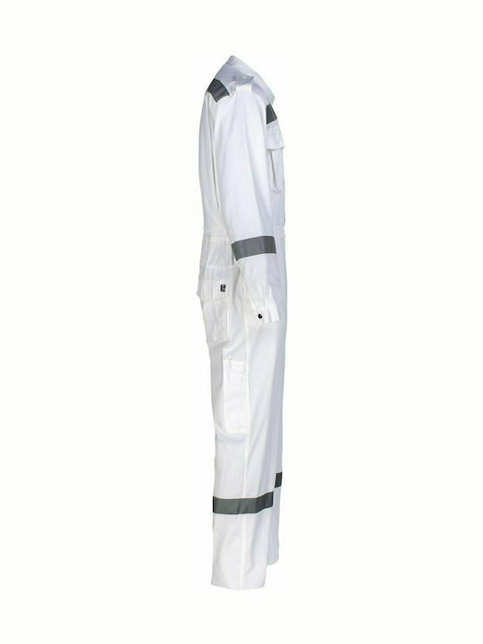 STOP Steppe Plus 100.1222 Work Coveralls Full Body with Reflective Tapes White Cotton