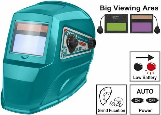 Total Electronic Welding Helmet Optical Field 100x67mm Panoramic Green
