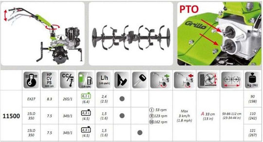 Grillo 11500 Cultivator Benzină 9hp/265cc cu Motor Subaru