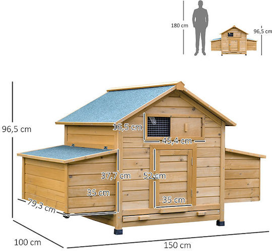 Pawhut Geflügelstall Hölzernes L1.5 x B1 x H0.96m.