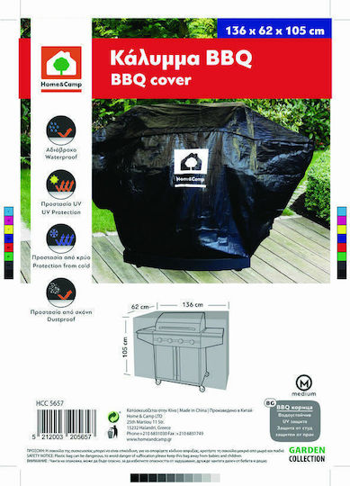 Home & Camp Grill Cover Black with UV Protection 138cmx62cmx105cmcm