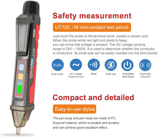 Uni-T Voltage Tester UT12E-EU AC with Measurement Range 24 - 1000V with Buzzer