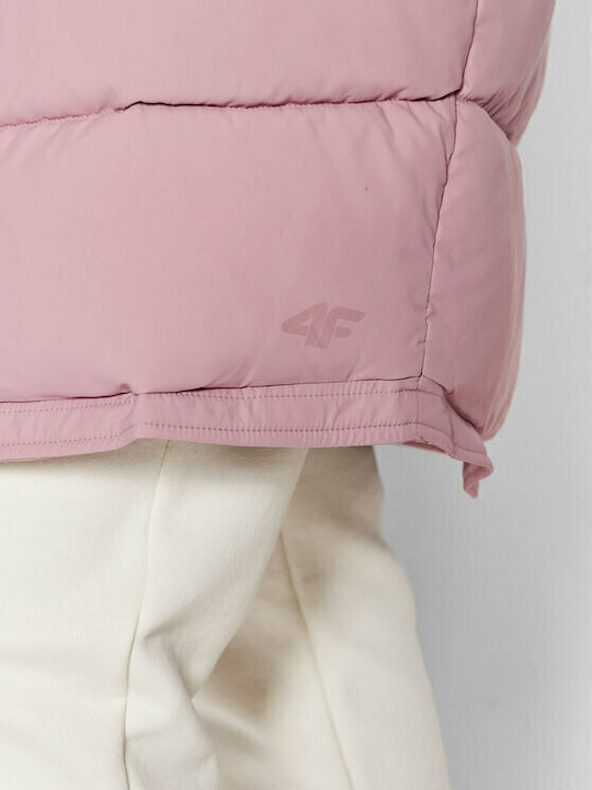 Lang Damen Ärmellos Puffer Jacke für Winter Rosa