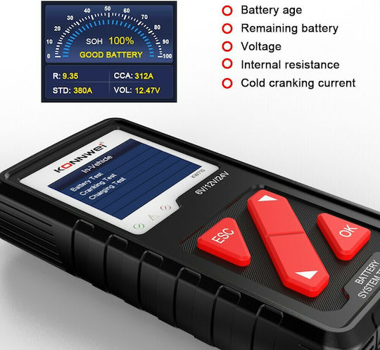 Konnwei Battery Analysis Tester KW710 Digital Battery Tester with Crocodile Clips KW710