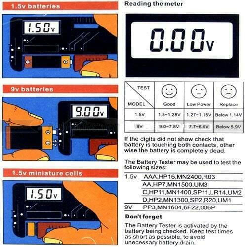 03002BTS80BK-510330 Digital Battery Tester with Battery Size Adjustment Lever