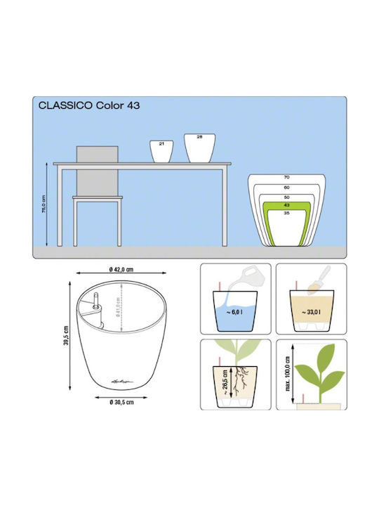 Lechuza Classico Self-watering Pot Plastic Slate 43x43x40cm.