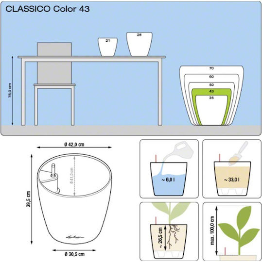 Lechuza Classico Αυτοποτιζόμενη Γλάστρα Πλαστική Slate 43x43x40εκ.