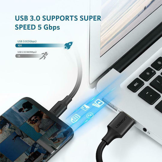 Ugreen US184 USB 3.0 Cable USB-C Male - USB-A 60W PD Black 1.5m 20883