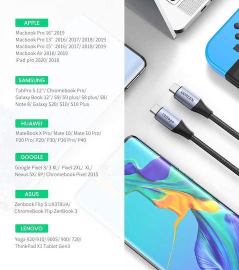 Ugreen Braided USB 3.2 Cable USB-C Male - USB-C 100W PD Black 1m 80150