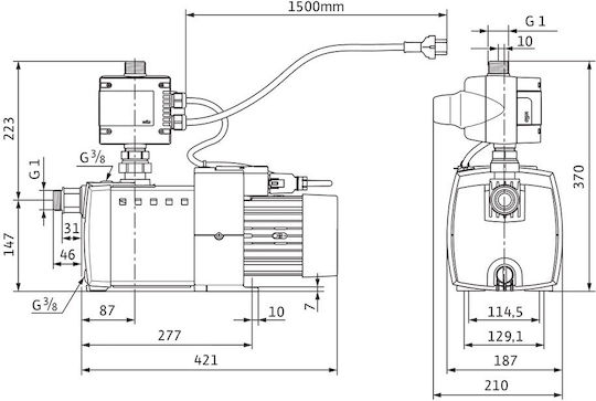 Wilo HiMulti 3C1-25P Multietaj Cu o singură fază Pompa de presiune pentru apă Fără rezervor 0.7hp