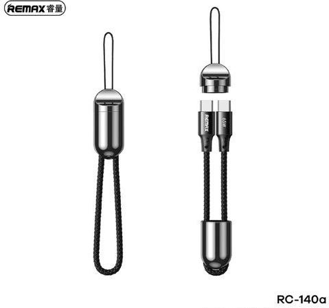 Remax RC-140A Keychain USB 2.0 Cable USB-C Male - USB-C 65W PD Black 0.12m