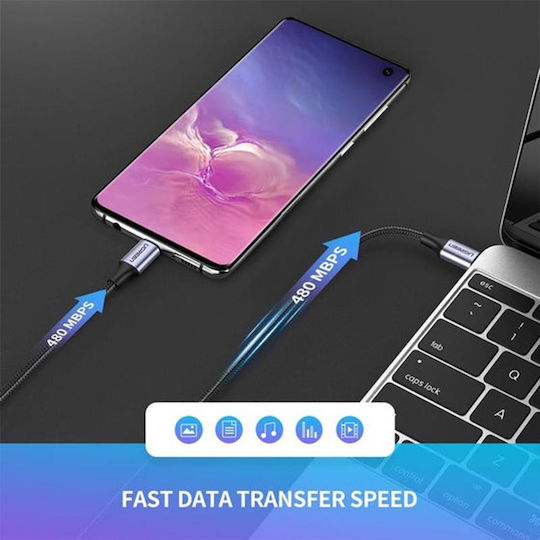 Ugreen US261 Braided USB 2.0 Cable USB-C male - USB-C 60W PD Μαύρο 1m 50150