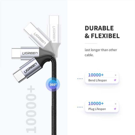 Ugreen US261 Braided USB 2.0 Cable USB-C male - USB-C 60W PD Μαύρο 1m 50150