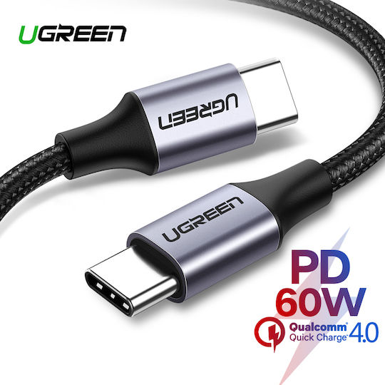 Ugreen US261 Braided USB 2.0 Cable USB-C male - USB-C 60W PD Μαύρο 1m 50150