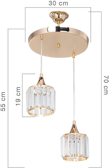 Pakketo PWL-1025 Gold Ceiling Light with Crystals for E27 Socket 30x70x70cm