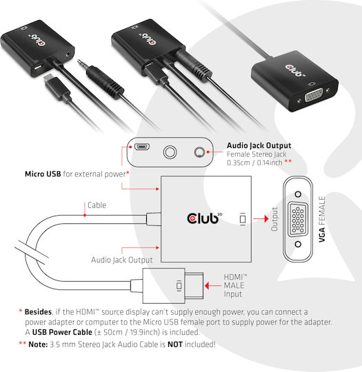 Club3D Μετατροπέας HDMI male σε VGA female 1τμχ CAC-1302