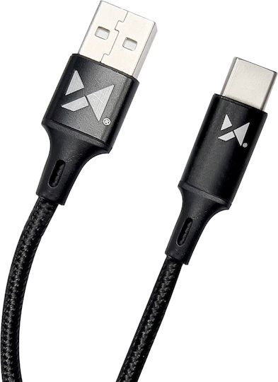 Wozinsky Braided USB 2.0 Cable USB-C male - USB-A Μαύρο 1m WUC-C1B