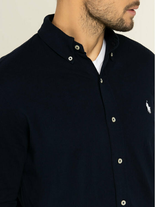 Long-sleeved Cotton Shirt Navy Blue