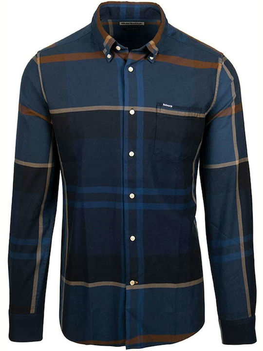 Dunoon Long-sleeved Cotton Shirt Checked Navy Blue