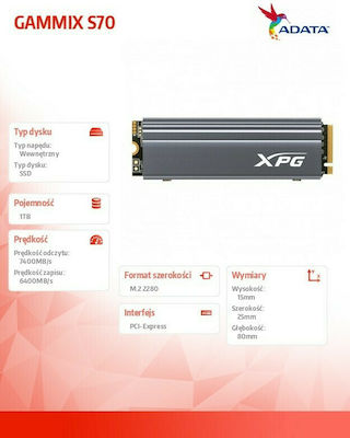 Adata XPG Gammix S70 SSD 1TB M.2 NVMe PCI Express 4.0 AGAMMIXS70-1T-C