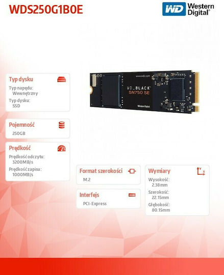 Western Digital Black SN750 SE SSD 250GB τύπου M.2 με σύνδεση PCI Express 4.0 WDS250G1B0E