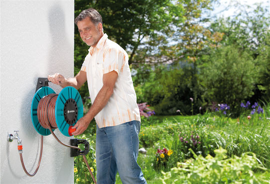 Gardena Classic Wall Mounted Hose Reel Without Hose With Rewind Handle