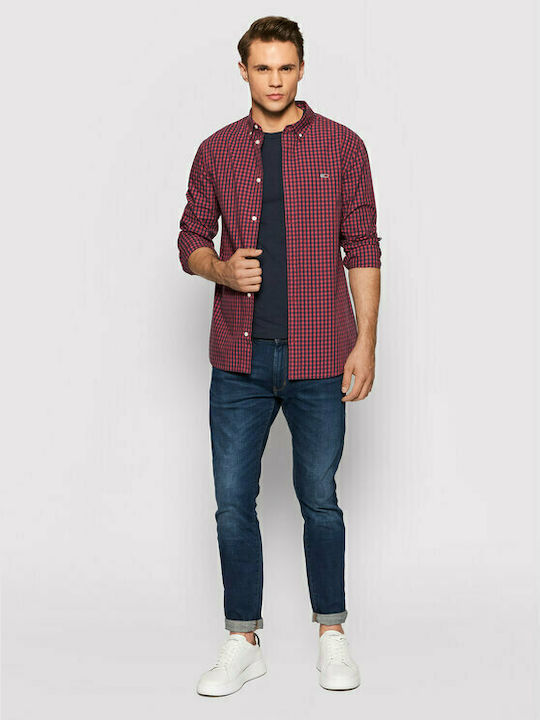 Tommy Hilfiger Men's Shirt Long Sleeve Cotton Checked Red