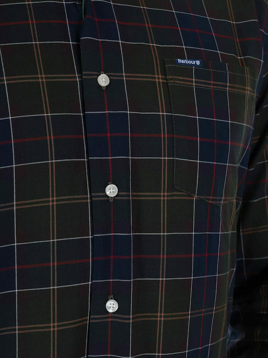 Long-sleeved Cotton Shirt Checked Blue Green